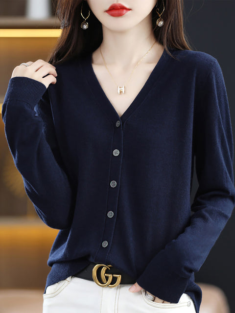 Mulheres Primavera Casual V-neck Cardigan Blusa Suéter