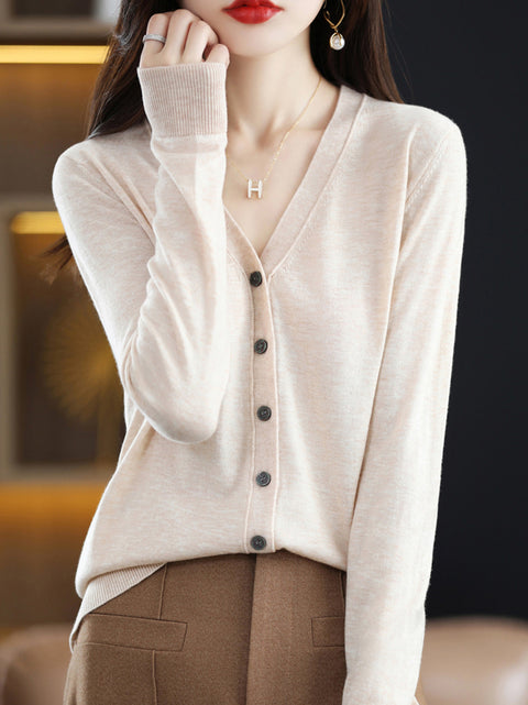 Women Spring Casual V-Neck Cardigan Sweater Blouse