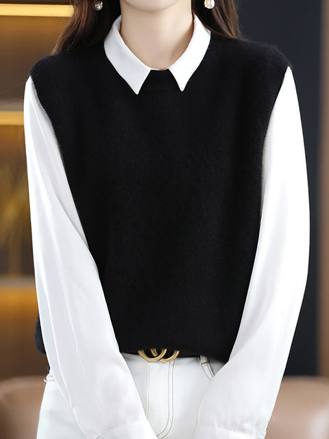 Women Casual Autumn Wool O-Neck Knit Vest