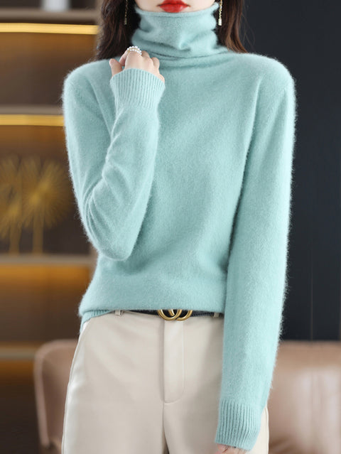 Women Casual Winter Solid Turtleneck Sweater