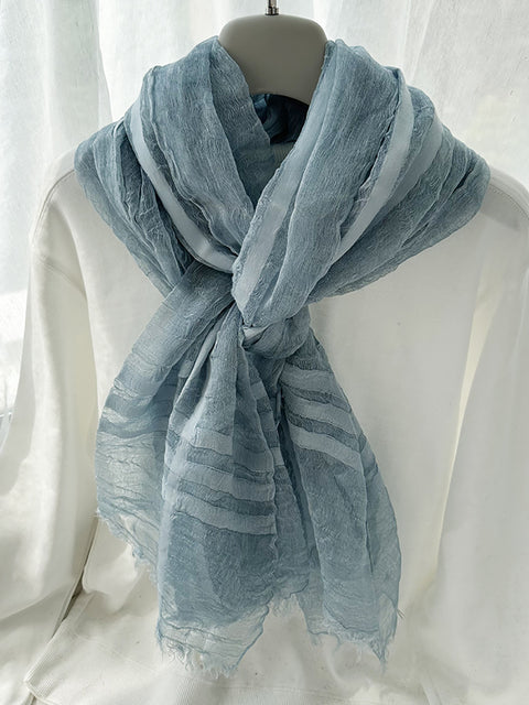 Women Stripe Linen Thin Scarf