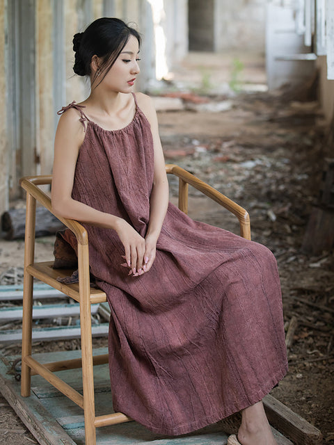 Plus Size Mulheres Verão Vintage Sólido Solto Colete Vestido