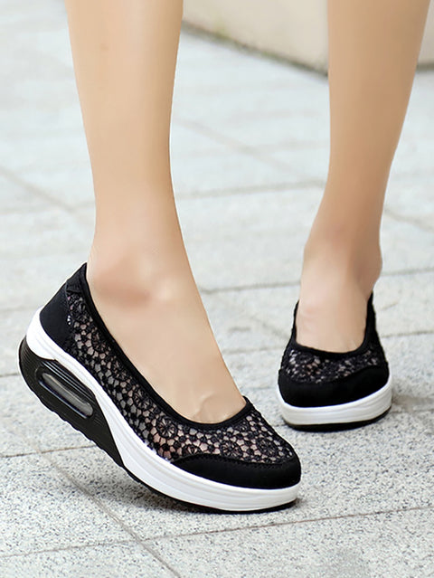 Women Summer Retro Lace Cutout Platform Shoes