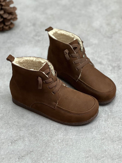 Botas femininas vintage com cordão Soft couro sólido