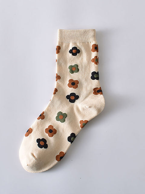 5 Pairs Women Casual Rhomboids Flower Socks