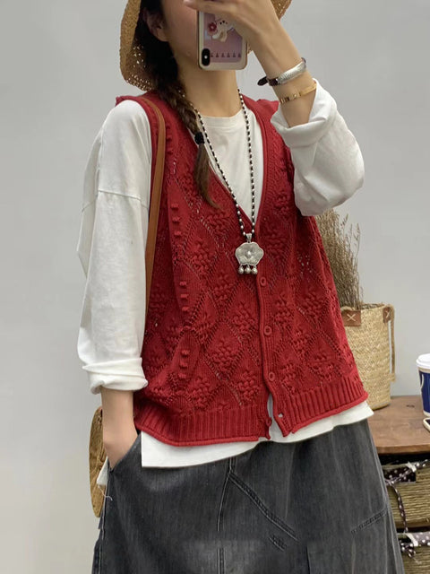 Women Artsy Knitted V-Neck Vest