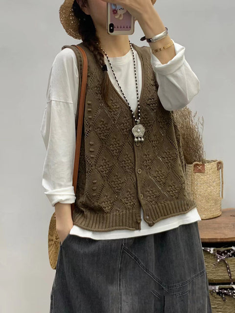 Women Artsy Knitted V-Neck Vest