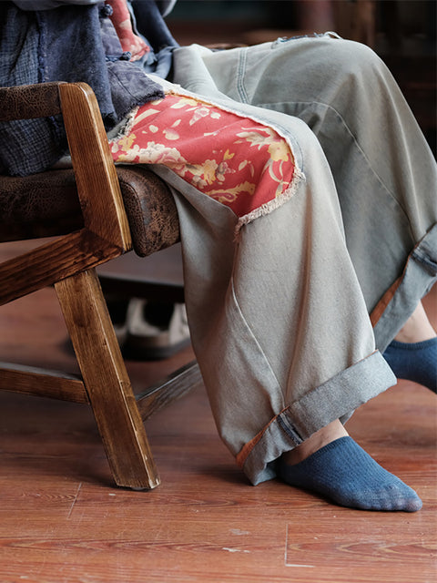 Calça jeans feminina de verão com patch emendado e perna larga