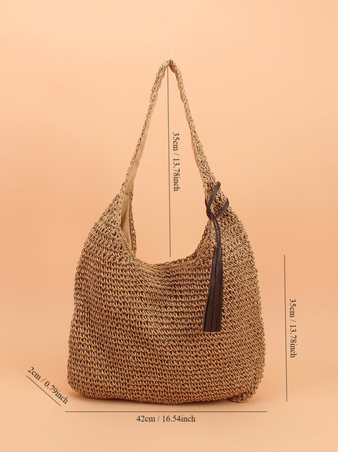 Bolsa de ombro grande capacidade Summer Artsy Straw Weave