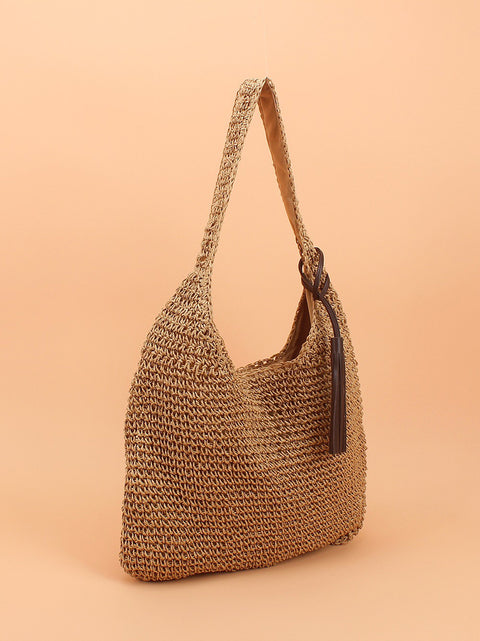 Bolsa de ombro grande capacidade Summer Artsy Straw Weave