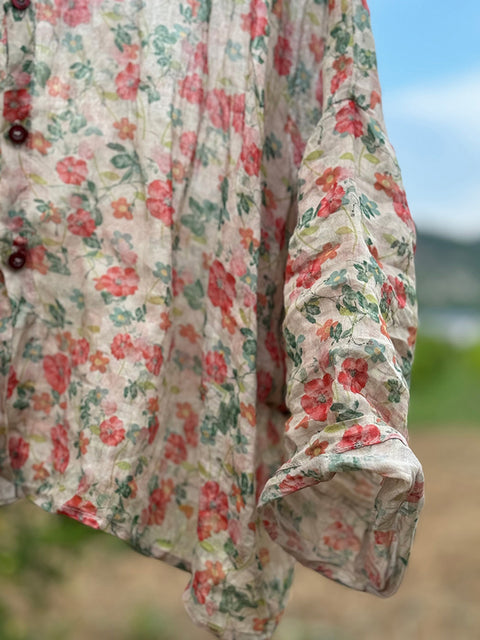 Camisa feminina vintage com capuz de linho fino de verão