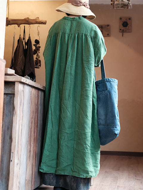 Vestido de roupão de linho vintage com flores para mulheres