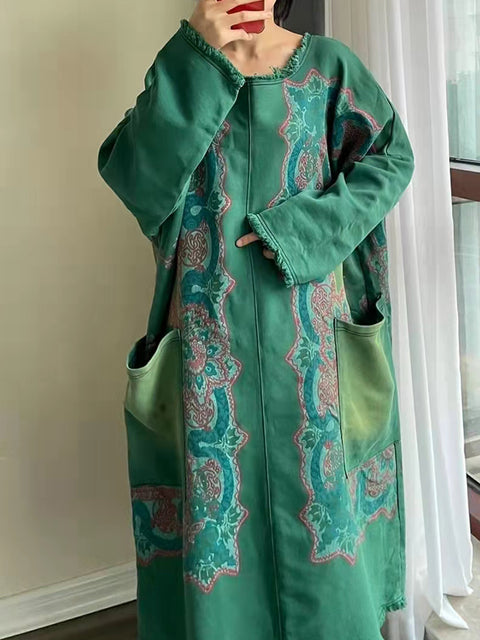 Vestido de linho com botões florais vintage de outono para mulheres