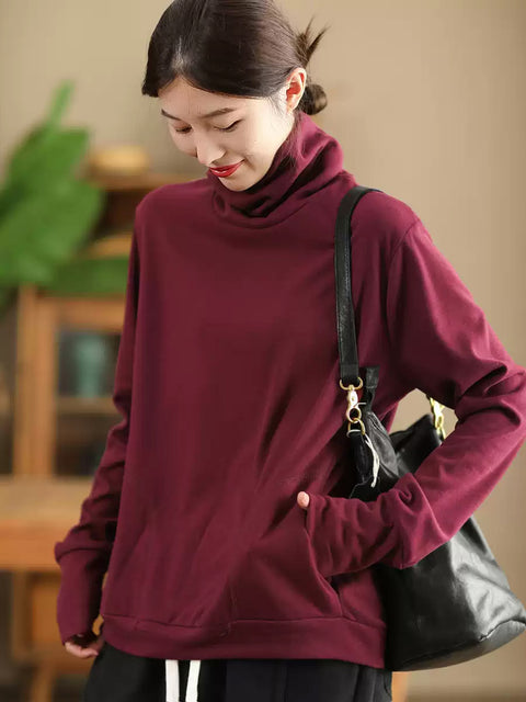 Women Autumn Solid Warm Turtleneck Shirt