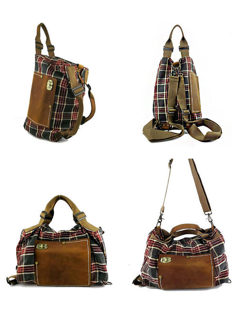 Bolsa feminina vintage xadrez de couro crossbody