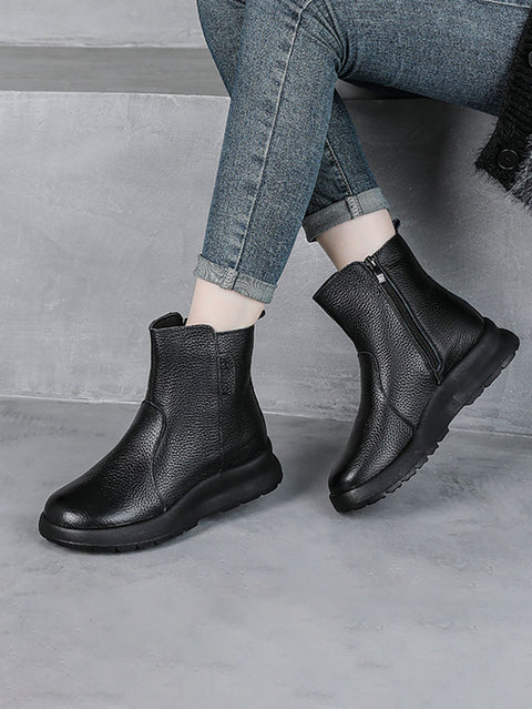 Botas de inverno femininas de couro legítimo com forro de lã