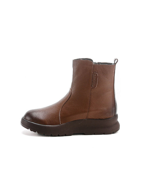 Botas de inverno femininas de couro legítimo com forro de lã