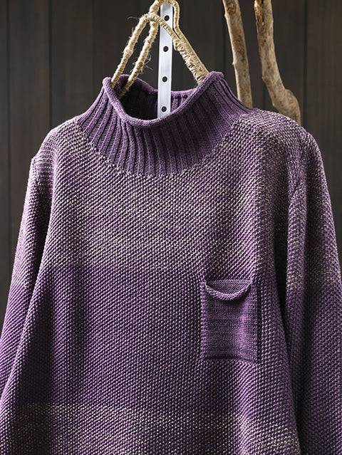 Women Autumn Casual Colorblcok Half-Turtleneck Sweater