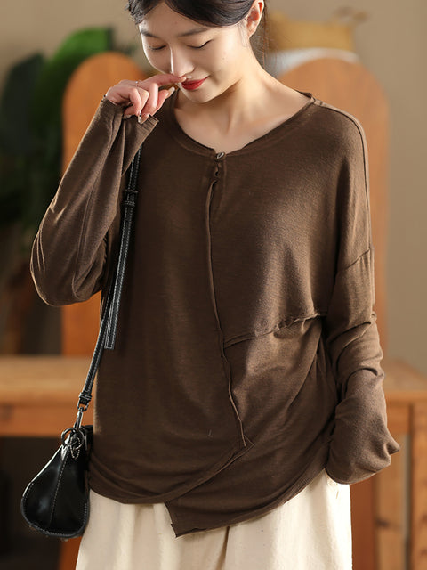 Women Casual Spring O-Neck Spliced Shirt