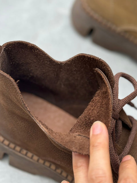 Botas de tornozelo de salto baixo de couro legítimo retrô femininas