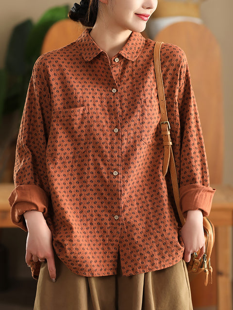 Camisa feminina primavera artsy 100% algodão bolinhas