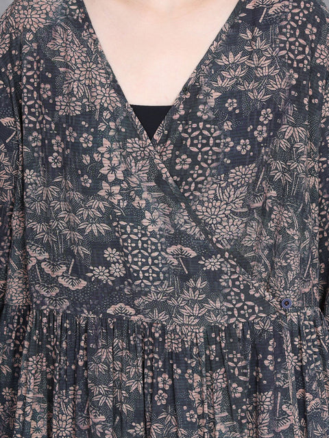 Vestido feminino primavera vintage com alça de flor e decote em V