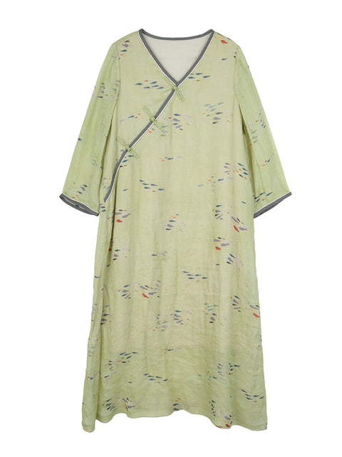 Vestido feminino primavera artsy com decote em V e flor rami