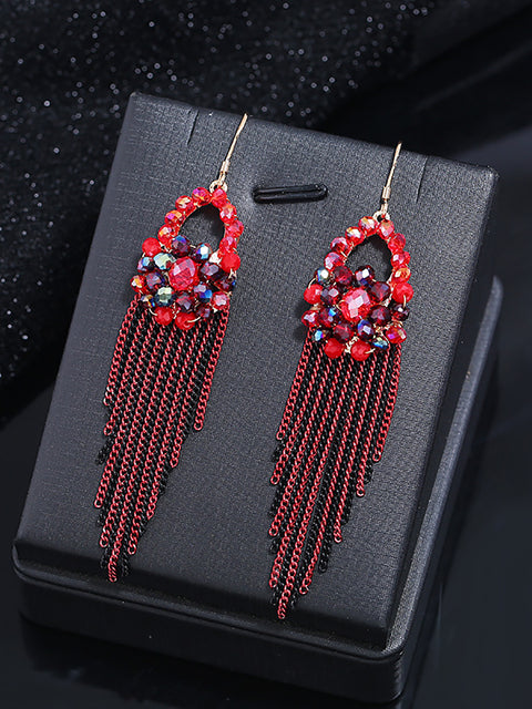 Women Bohemia Crystal Tassel Earrings