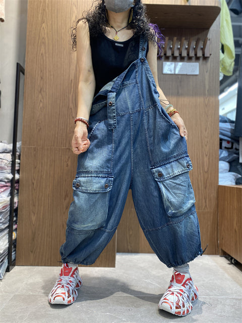 Women Spring Retro Denim Loose Jumpsuits