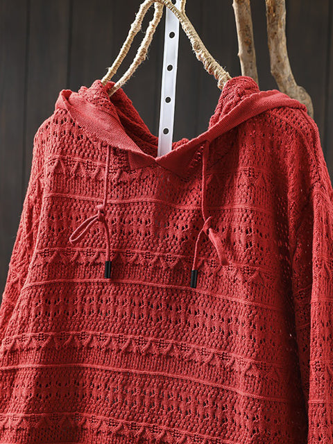 Women Spring Artsy Knit Cotton Hooded Shirt