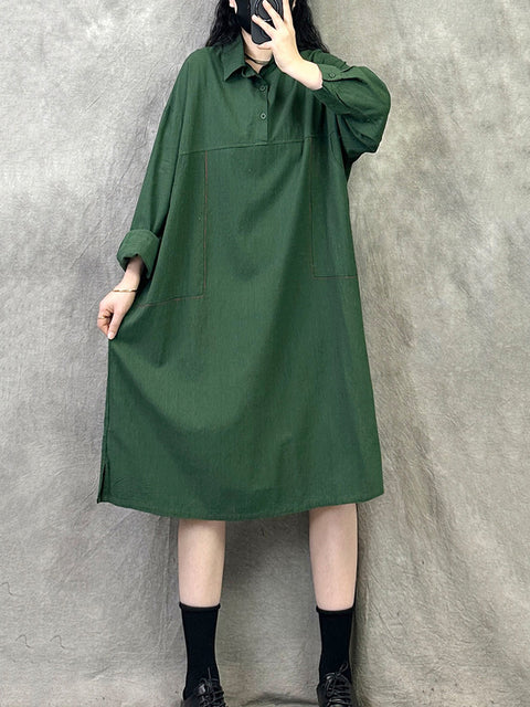 Women Spring Artsy Pure Color Strand Collar Dress