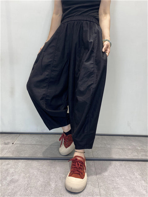 Women Vinage Summer Thin Pure Color Loose Harem Pants