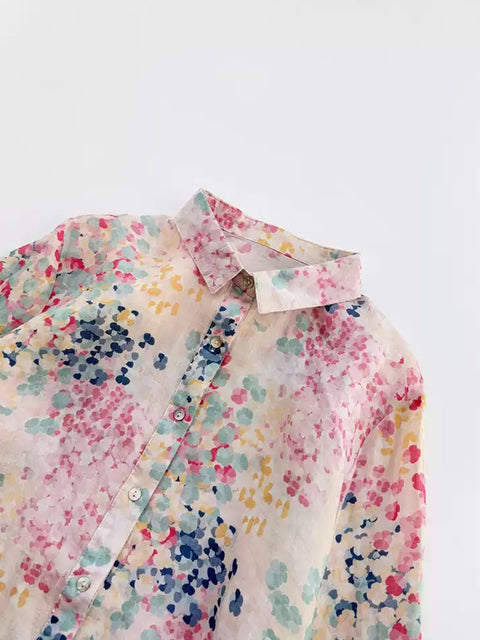 Camisa feminina Artsy Spring Flower 100% Ramie