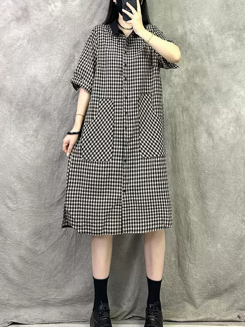 Women Summer Vintage Lattice A-Shape Dress