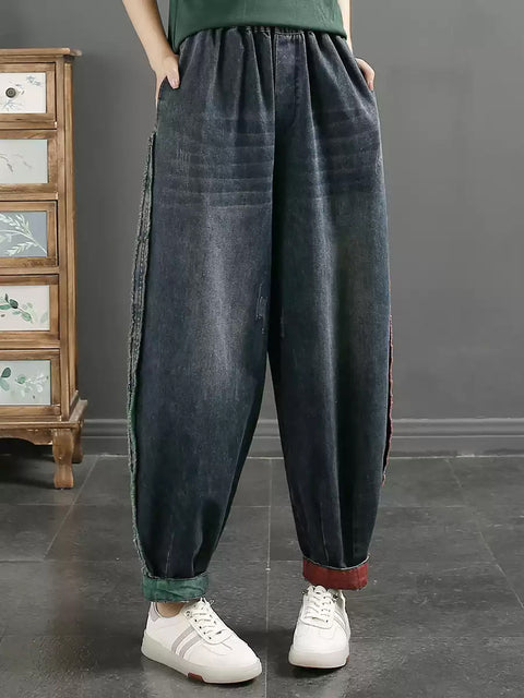 Women Spring Retro Raw-edge Denim Harem Pants