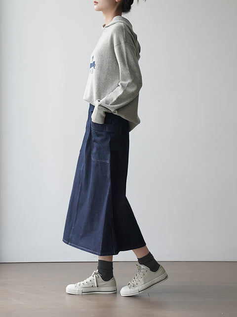 Women Spring Casual Washed Denim A-Shape Skirt