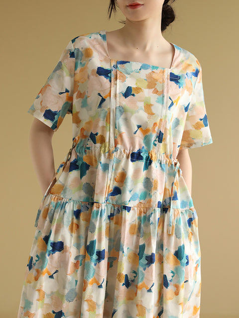 Women Summer Casual Print Cotton Loose Dress