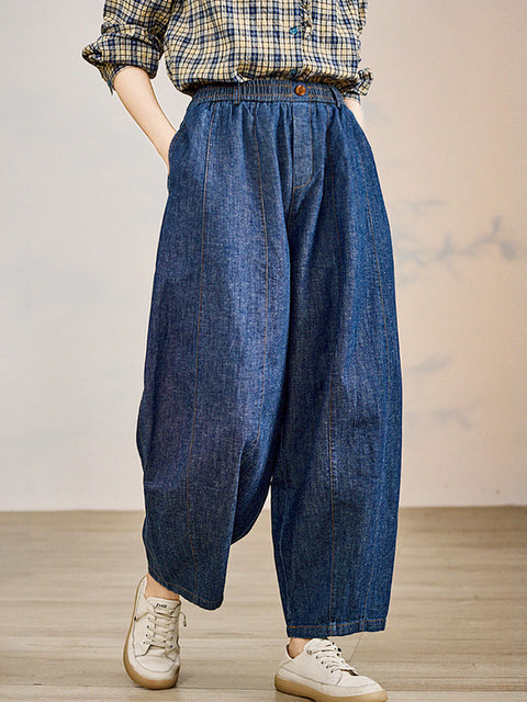 Women Spring Retro Denim Loose Harem Pants