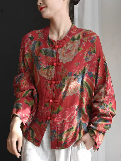 Camisa feminina verão étnica flor gola alta 100% algodão