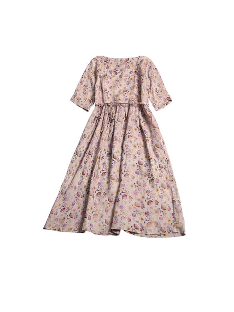 Vestido solto feminino primavera artsy floral 100% rami