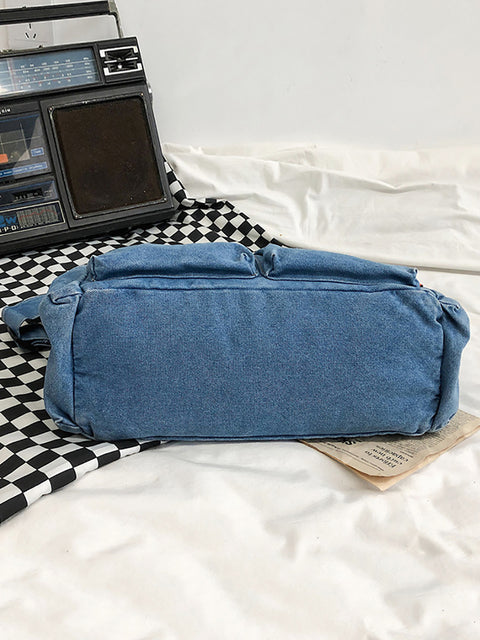 Bolsa feminina vintage sólida jeans grande capacidade