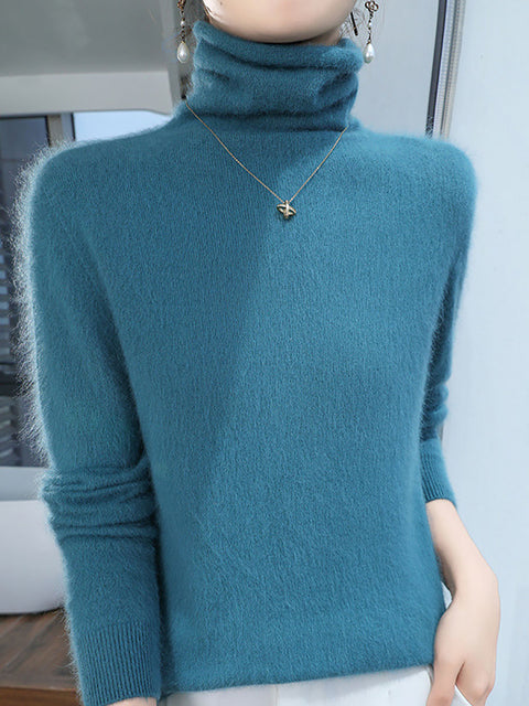 Women Autumn Turtleneck Soft Warm Knit Sweater