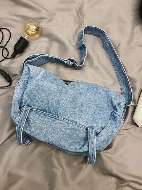 Bolsa feminina vintage jeans grande capacidade crossbody