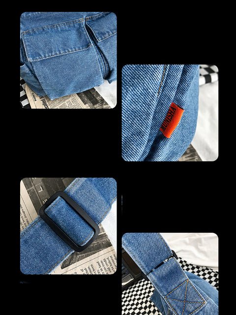 Bolsa feminina vintage sólida jeans grande capacidade