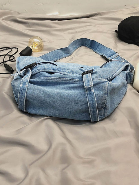 Bolsa feminina vintage jeans grande capacidade crossbody