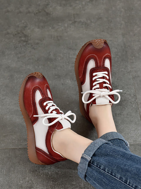 Women Casual Colorblock Leather Sport Shoes