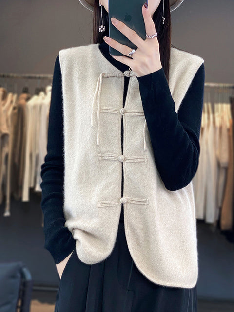 Women Casual Spring Wool O-Neck Knit Vest