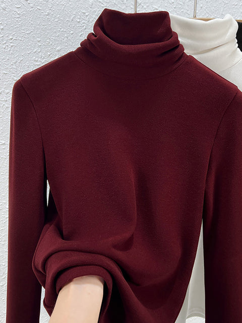 Women Winter Casual Turtleneck Buttom Fleece Blouse