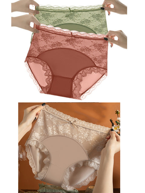 3 peças de roupa íntima feminina de renda de cintura alta e cor pura