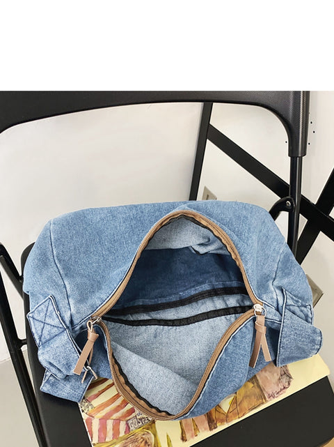 Casual Solid Denim Large Capacity Crossbody Bag